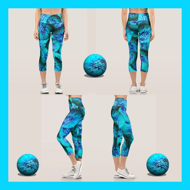 Leggings Capri Boucles turquoise et bleue en optique 3D (Créateur téléchargé)