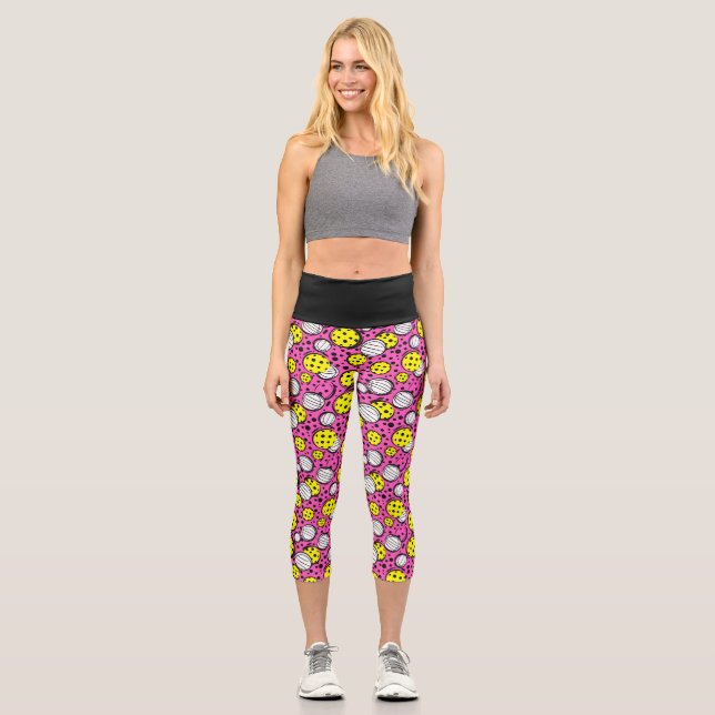 Leggings Capri 💛 Boulettes jaunes rose (Recto)