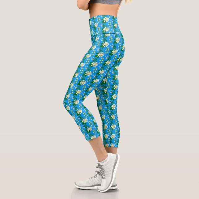 Leggings Capri Bouquet de fleurs d'été en bleu (Gauche)