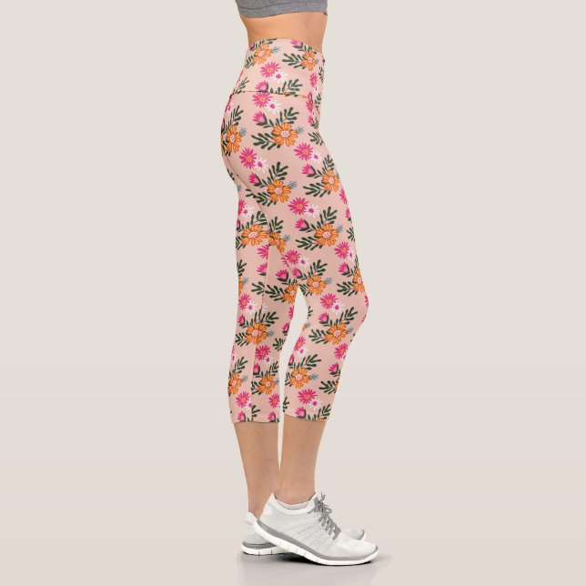 Leggings Capri Bouquet Fleur Été Rose (Droite)