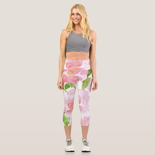 Leggings Capri Bouquet Peony à l'aquarelle claire (Recto)