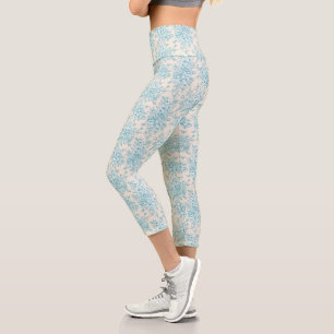 Leggings Capri Bouquet Rose bleu Jardin Motif Floral