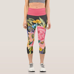 Leggings Capri Bouquet Rose d'aquarelle