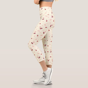 Leggings Capri Bows et cerises roses mignonnes à la crème