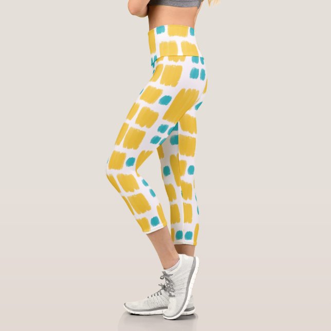 Leggings Capri Bright Turquoise et Jaune formes peintes (Gauche)