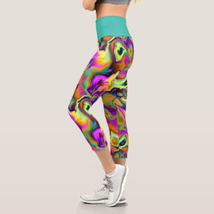 Leggings Capri Brillant rose violet Turquoise en marbre turquoise