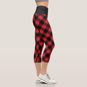 Leggings Capri Buffalo Plaid Noir Et Rouge À damiers Motif