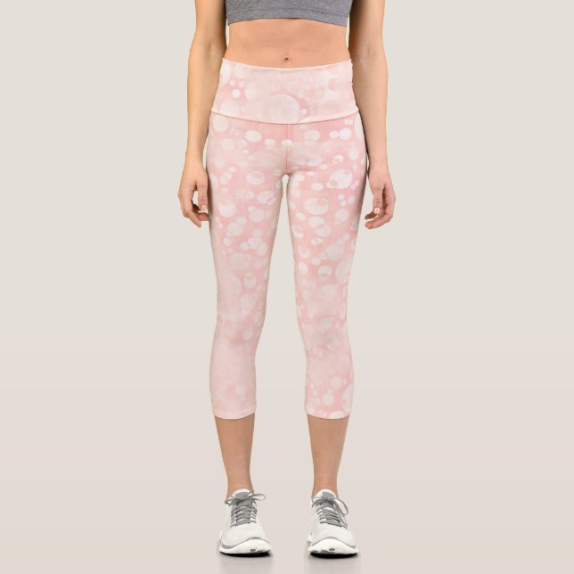 Leggings Capri Bulles blanches roses pois (Recto)
