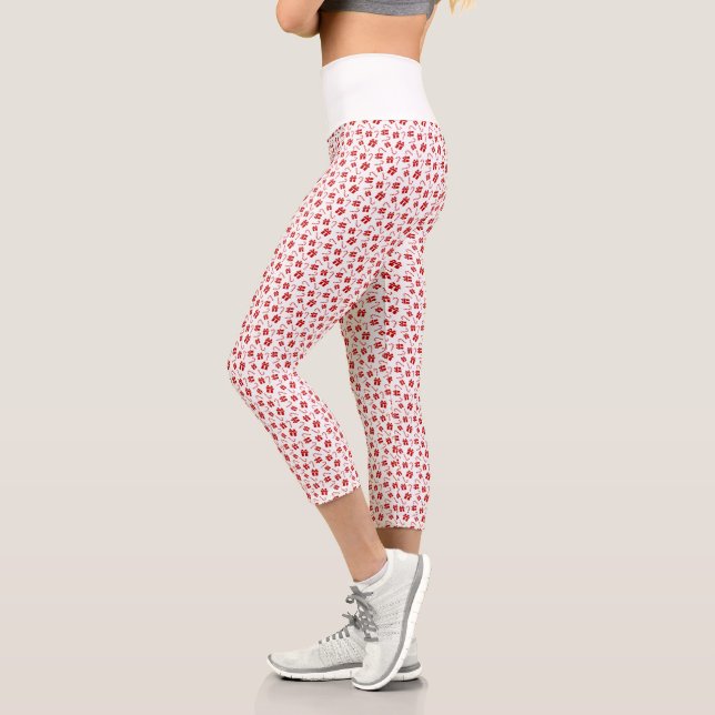 Leggings Capri Cadeau de Noël blanc et rouge et Motif Sucre de ca (Gauche)