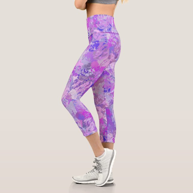 Leggings Capri Camo Abstrait tendance rose violet bleu (Gauche)