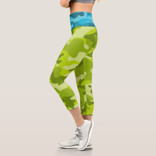Leggings Capri Camo Deux tons bleu vert Monogrammes INITIALES Fem