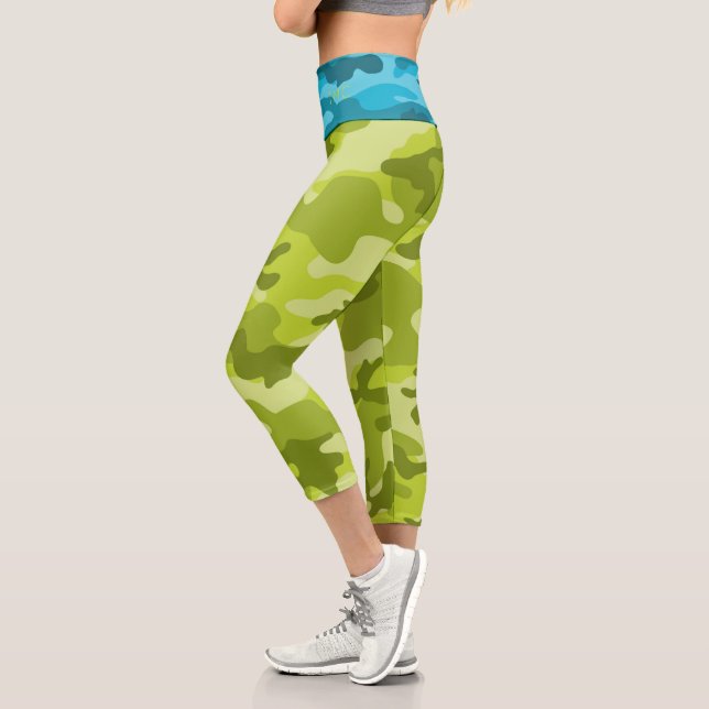 Leggings Capri Camo Deux tons bleu vert Monogrammes INITIALES Fem (Gauche)