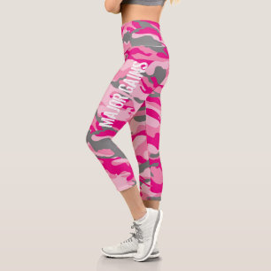Leggings Capri Camo rose Femme Entraîneuse Nom Personnalisé Gym