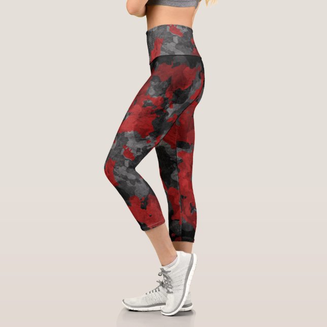 Leggings Capri Camo Rouge Noir Moderne Hauteur Capri Haute Taille (Gauche)