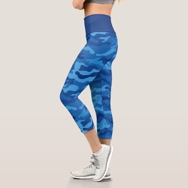 Leggings Capri Camouflage Militaire Navy Et Bleu Camo (Gauche)