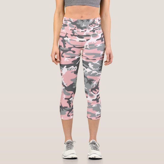 Leggings Capri Camouflage rose et gris, Militaire, Armée (Recto)