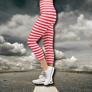 Leggings Capri Canne de bonbon rouge et blanc rayé horizontal sim