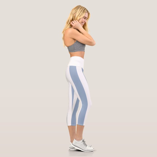 Leggings Capri Capri à haute taille rayé bleu et blanc (Droite)