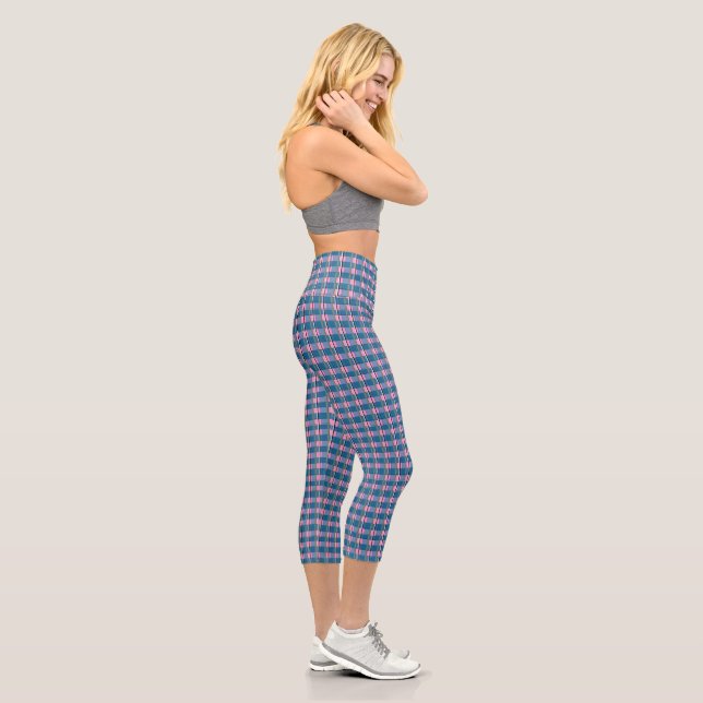 Leggings Capri Capri Bleu à Carreaux Taille Haute (Droite)