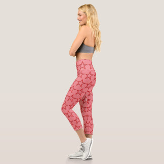Leggings Capri Capri - Étoiles rouges sur rose