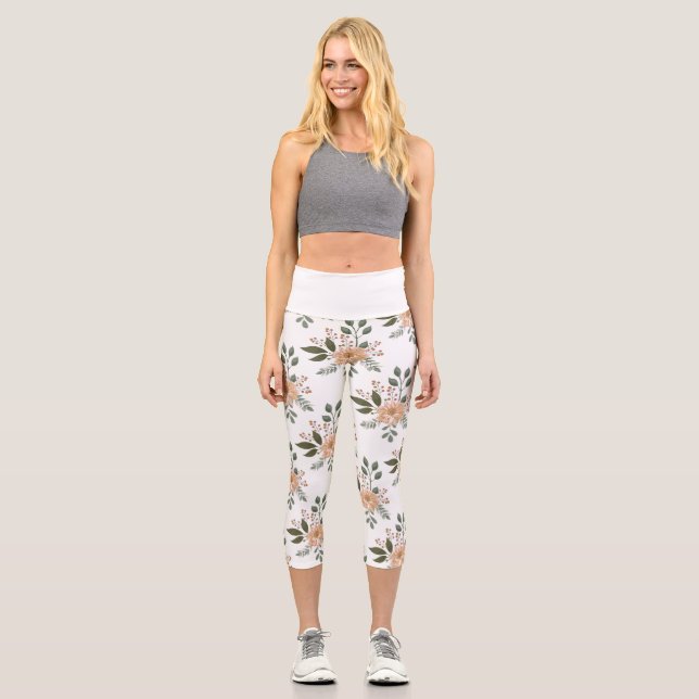 Leggings Capri Capri Fleurie à Haute Taille (Recto)