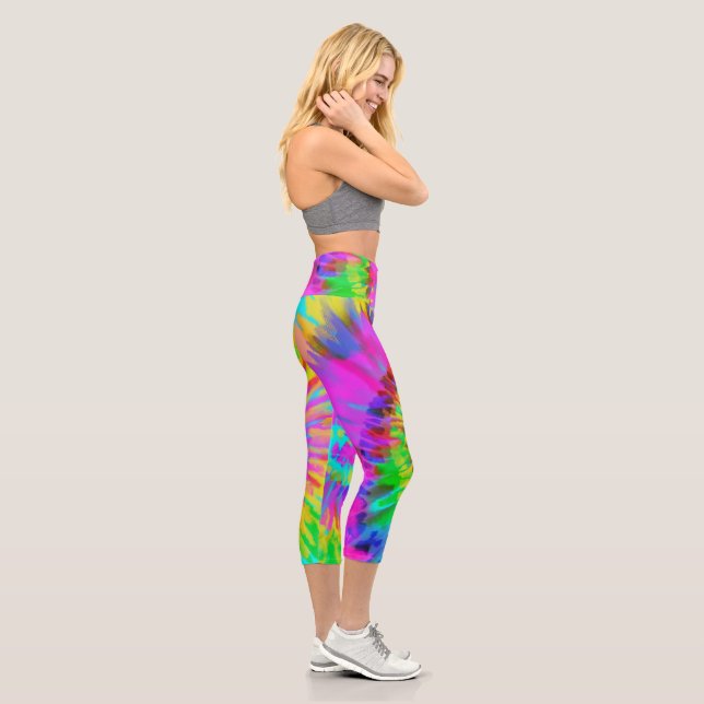 Leggings Capri Capri Haute Taille De Neon Tie Dye Swirl (Droite)