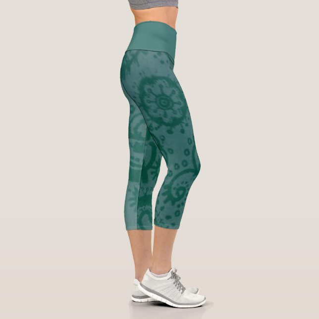 Leggings Capri Capri mi-hauts sarcelle vert paisley MEDIUM (Droite)