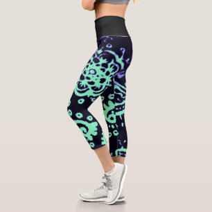 Leggings Capri Capri moyen taille haute Seafoam violet paisley