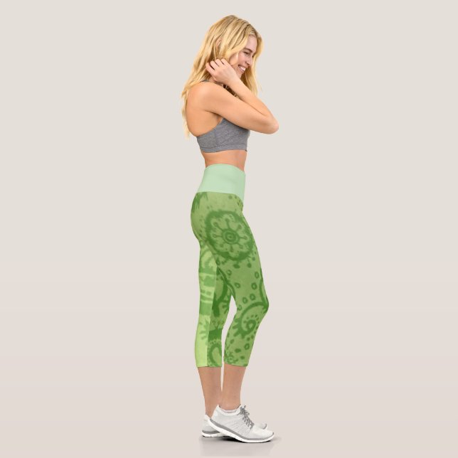 Leggings Capri Capri Paisley Vert Citron Taille Haute MEDIUM (Droite)