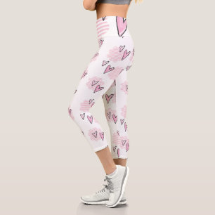 Leggings Capri Capri rose à taille haute à coeurs