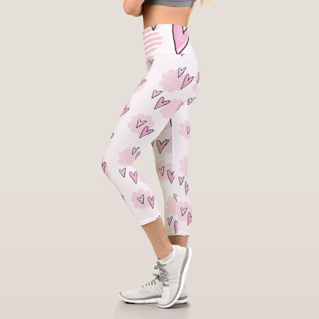 Leggings Capri Capri rose à taille haute à coeurs  (Gauche)