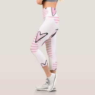 Leggings Capri Capri rose à taille haute à coeurs 
