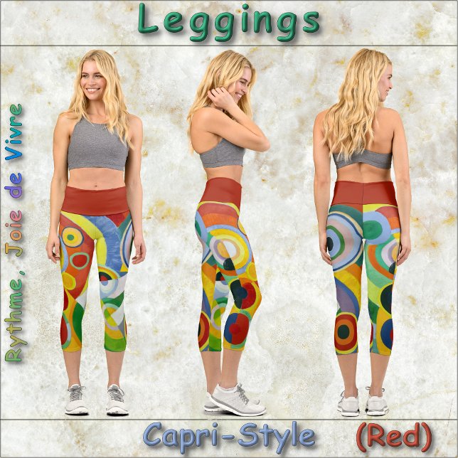 Leggings Capri CAPRI STYLE LEGINGS - "Rythme" - Abstrait + Rouge (Créateur téléchargé)