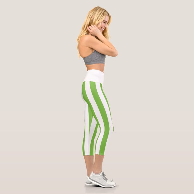 Leggings Capri Capri taille haute vert et blanc rayé (Droite)