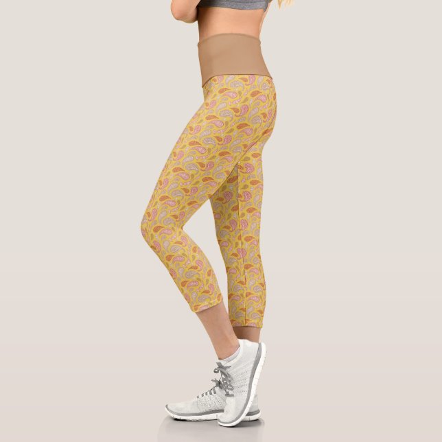 Leggings Capri Capris à haut Motif de marguerite jaune Brown (Gauche)