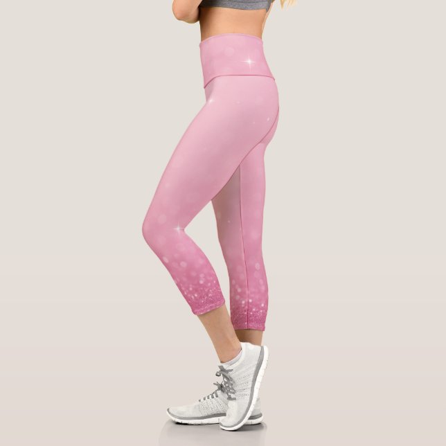 Leggings Capri Capris à haute taille Parties scintillant rose (Gauche)