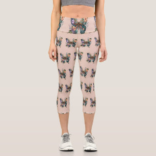 Leggings Capri Capris avec Arrière - plan Tan Papillon