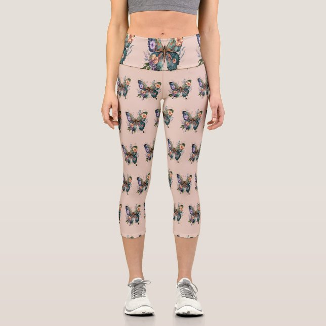 Leggings Capri Capris avec Arrière - plan Tan Papillon (Recto)