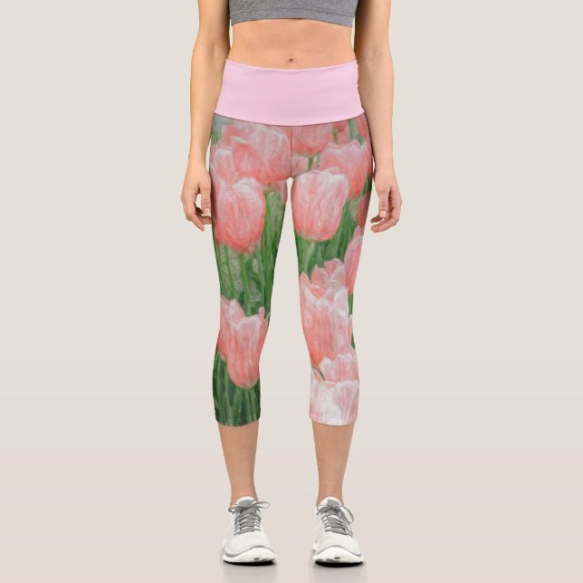 Leggings Capri Capris Avec Des Tulipes Peintes En Rose Clair (Recto)