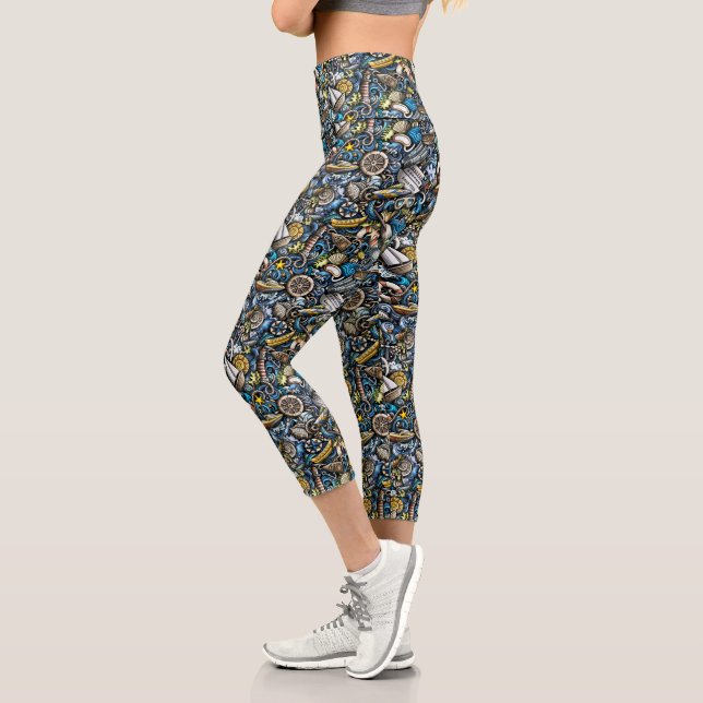 Leggings Capri Capris bleu marine à haut taille (Gauche)