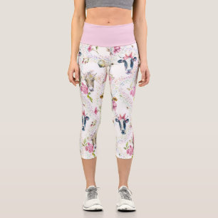 Leggings Capri Capris de vache aux couleurs mélangées taille rose