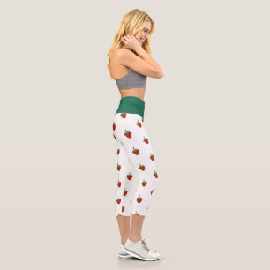 Leggings Capri Capris de yoga taille haute, vert fraise blanche