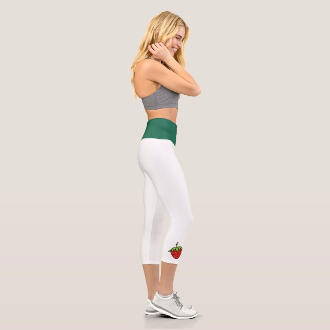 Leggings Capri Capris de yoga taille haute, vert fraise blanche (Droite)