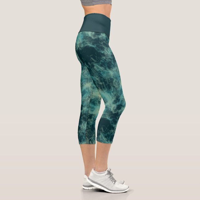 Leggings Capri Capris en marbre turquoise haut taille (Droite)