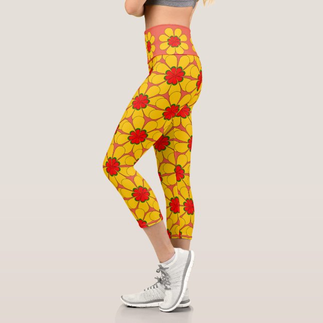 Leggings Capri Capris - Fleurs Jaunes (Gauche)