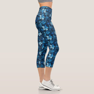 Leggings Capri Capris Floraux Bleus Chic