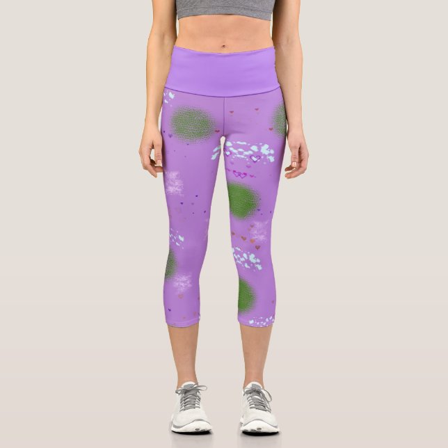 Leggings Capri Capris Green Puffs sur Purple (Recto)