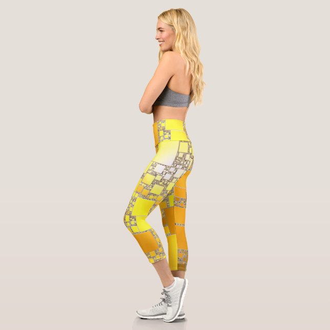 Leggings Capri Capris haut taille jaune et orange carrée (Gauche)