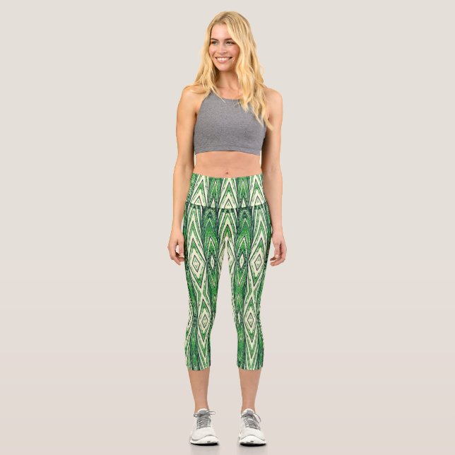 Leggings Capri Capris haut taille, motif de tissu de texture vert (Recto)