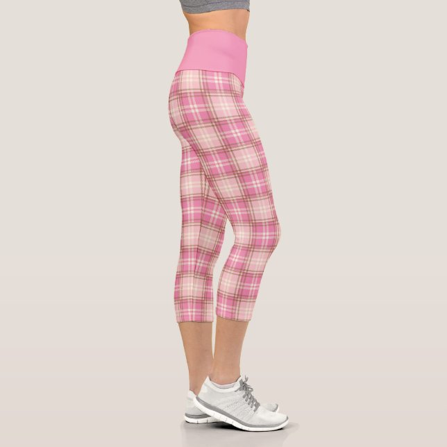 Leggings Capri Capris haut taille rose et crème (Droite)